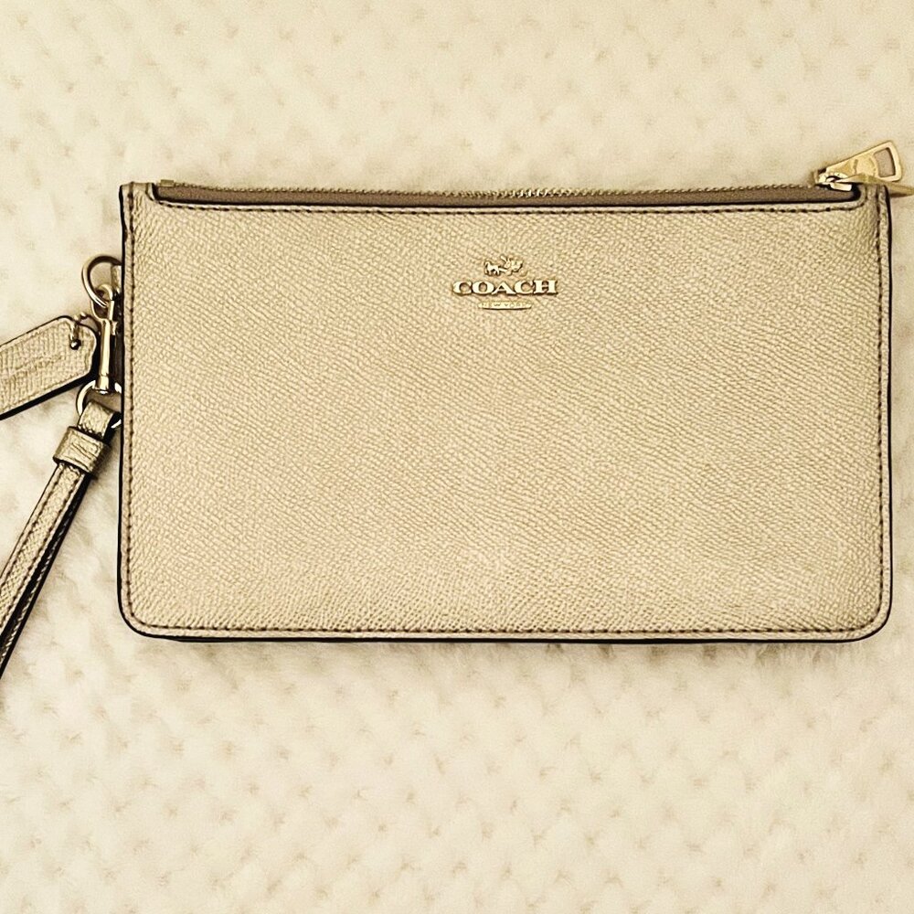 COACH Metallic Gold Double Zip Wristlet